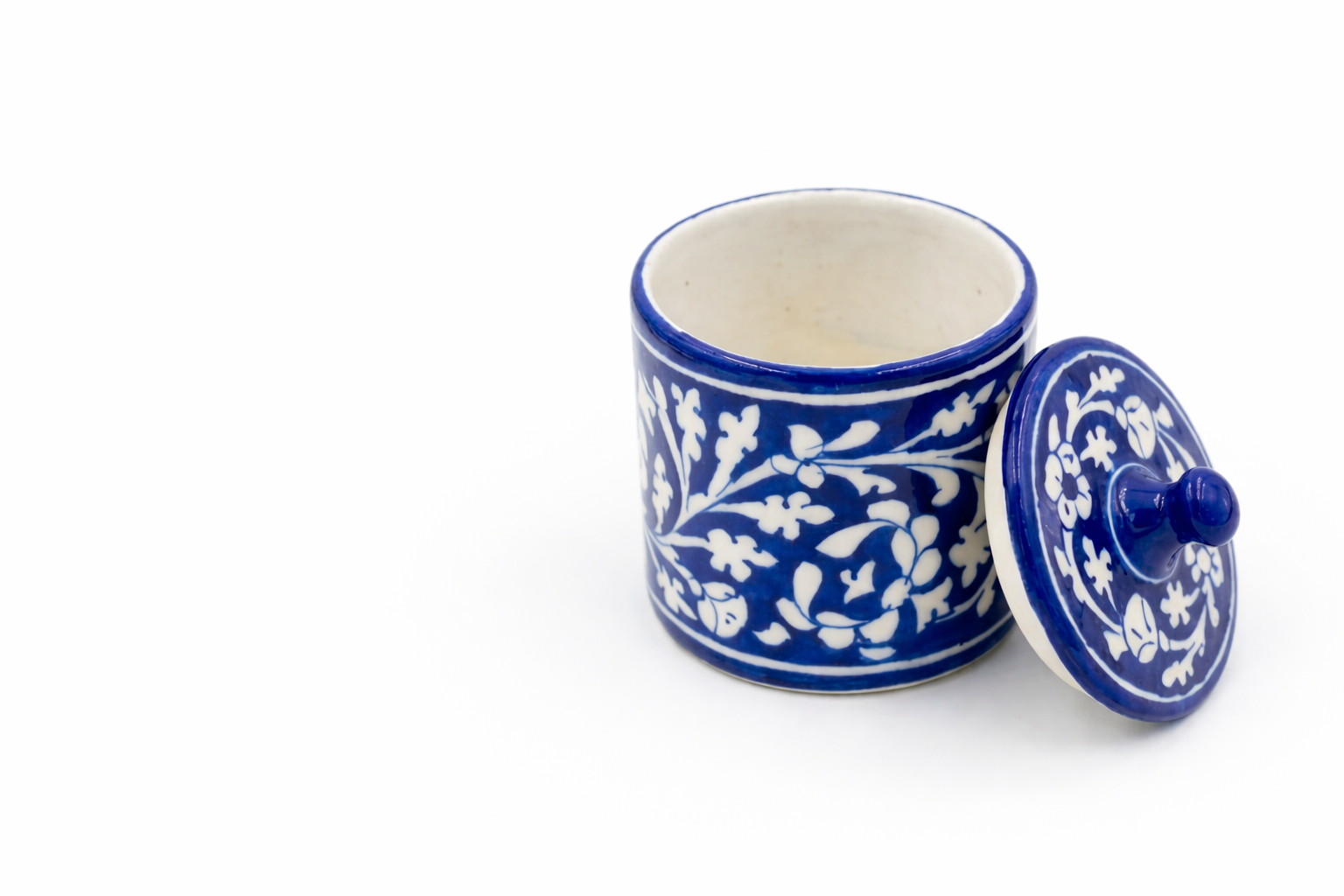 Blue and white ceramic jar